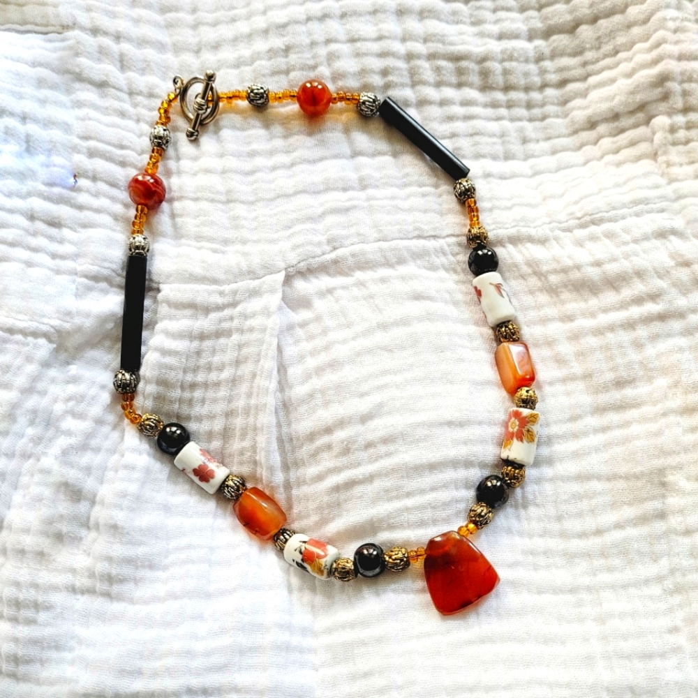 Asian metaphysical carnelian Stone necklace